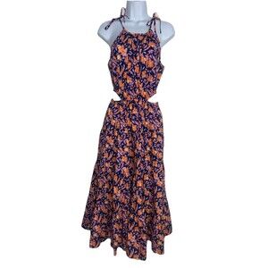 J. Crew Harbour Side-Cutout Maxi Dress Painted Block Floral Print Cotton XS